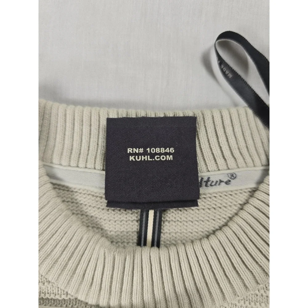 Kuhl Sweater Mens XS Beige 100% Organic Cotton Knit Crewneck Pullover Casual